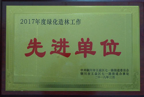 機電安裝公司榮獲銅川市七一地區(qū)綠化造林先進(jìn)單位榮譽稱號