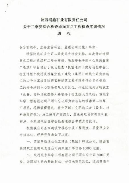 陜煤建設(shè)韓城分公司沙梁煤礦2#單身公寓項(xiàng)目施工生產(chǎn)受到建設(shè)單位獎(jiǎng)勵(lì)